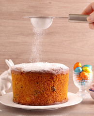 Easter panettone cake with icing sugar