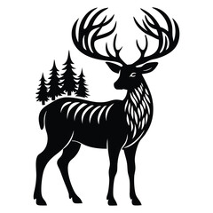 Majestic Deer Silhouette, Stylish Vector Illustration of a Graceful Stag