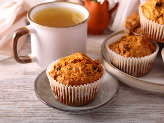 Healthy carrot and apple muffins with nuts