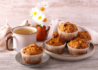 Healthy carrot and apple muffins with nuts