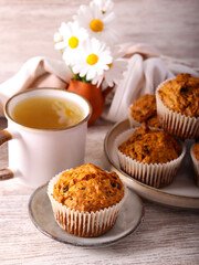 Healthy carrot and apple muffins with nuts