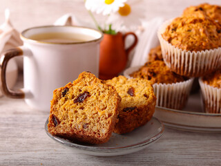 Healthy carrot and apple muffins with nuts