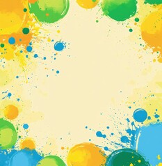 Abstract colorful paint splatters border.