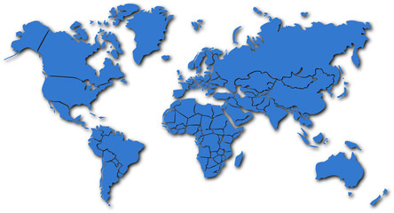 Map World Seperate Countries Blue with White Outline