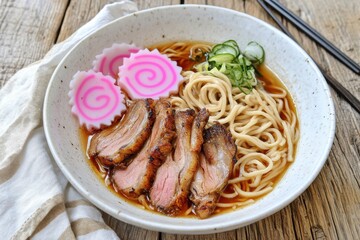Bowl of ramen Delicious bowl of ramen featuring noodles, sliced meat, and colorful garnishes.