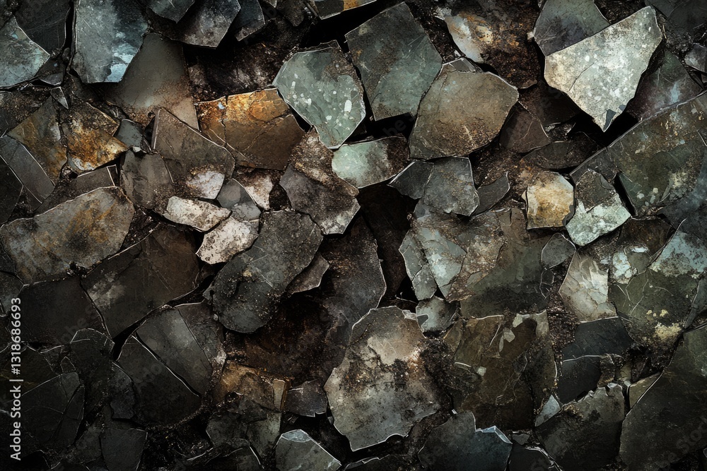 Aufkleber dark, fragmented slate pieces create a textured, abstract background.