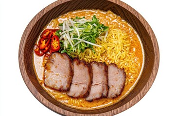 Bowl of ramen Delicious ramen bowl featuring sliced meat, noodles, and fresh toppings.