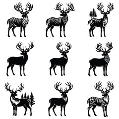 Deer Silhouette Vector, Elegant Wildlife Illustration in Black on a White Background