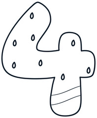 Cartoon number outline design with watermelon pattern, number hand drawn. for school worksheet, card, template