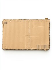 Flattened Single Cardboard Box with Flap on White Background
