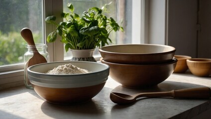 Mockup for a cooking blog with flour and a mold. generative AI