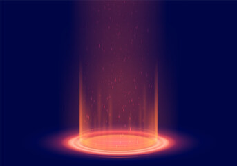 Magic hologram portal. Futuristic bright teleport. Fantasy light aura. Teleportation glowing effect. Vector illustration.