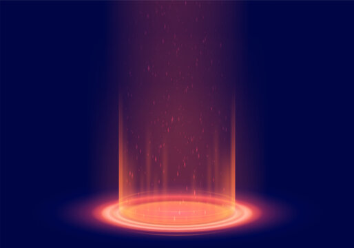 Magic hologram portal. Futuristic bright teleport. Fantasy light aura. Teleportation glowing effect. Vector illustration.