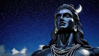 Serene Shiva Statue: Night Sky, Mystical Art