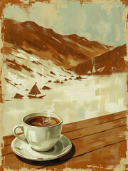 cup of coffee on wooden table