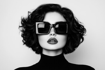 Portrait of Woman with Black Sunglasses and Short Hair