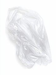 Crumpled Single Piece of Used Plastic Wrap on White Background