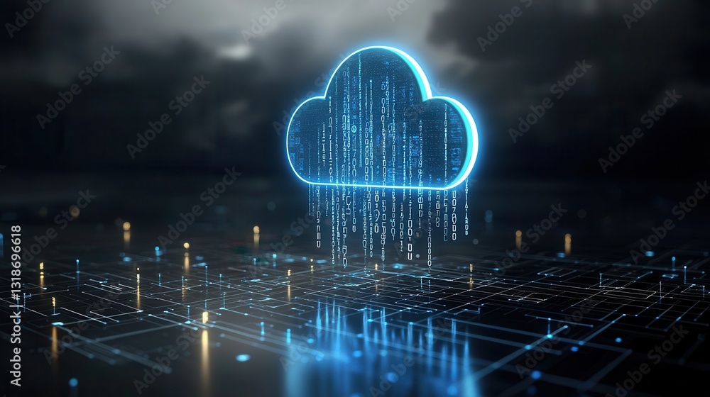 Aufkleber a high tech 3d rendered futuristic digital composition depicting a glowing neon cloud data storage n
