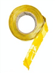 Worn Yellow Electrical Tape Roll Isolated on a White Background