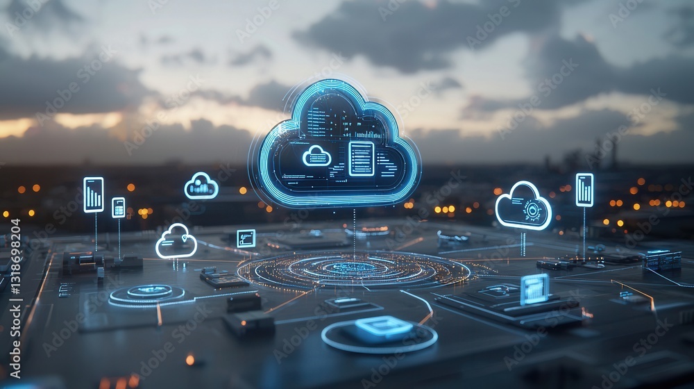 Poster luminous digital visualization of a futuristic cloud computing network a high tech depiction of the 