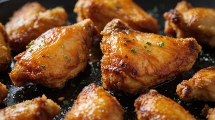 Fried chicken breast pieces with a light, crispy batter and served with a fresh garden salad