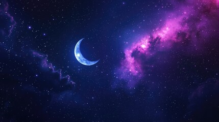 Obraz premium Vibrant Cosmic Night Sky with Moon and Stars