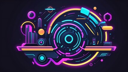 Futuristic 3D refresh icon, neon glow, sci-fi aesthetic