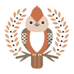 Stylized Bird Illustration with Laurel Wreath