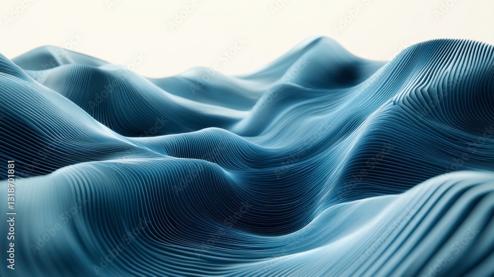 Aufkleber futuristic 3d rendering of elegant blue waves, dynamic smooth curves and flowing motion, modern abst