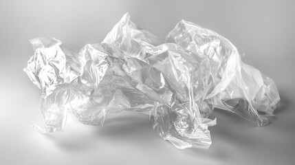 Obraz premium A close-up view of a crumpled plastic sheet, showcasing creative use of transparency and texture against a white background.