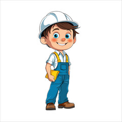 Illustration of a little child in a builder costume