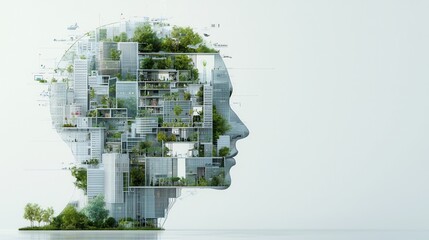 A mind bending digital composition that showcases the harmonious of nature and futuristic architecture symbolizing the synergy between the organic and the technological in a sustainable innovative