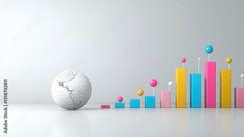 Poster modern and clean 3d rendered digital artwork displaying a global data visualization with a minimalis