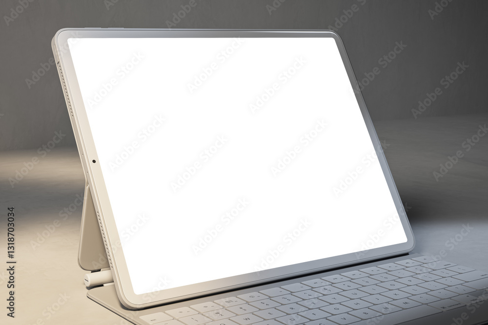 Poster Tablet with blank screen and keyboard mockup. 3D Rendering