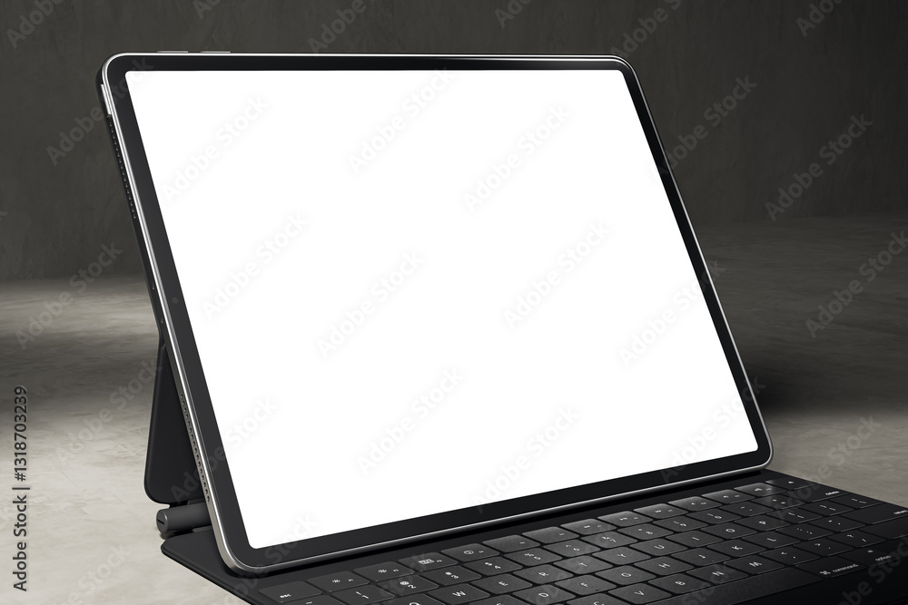 Poster Tablet with keyboard mockup on dark background. 3D Rendering