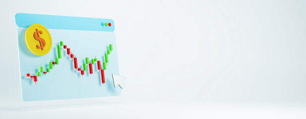 Financial market trading chart with dollar symbol. 3D Rendering