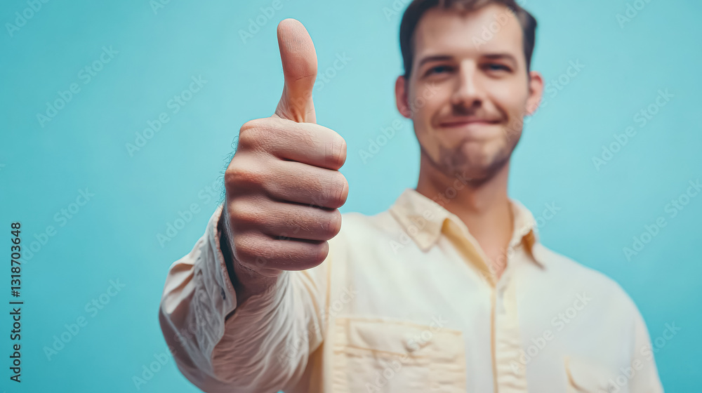 Aufkleber man is giving a thumbs up gesture while smiling. the image conveys a positive and friendly mood, sug