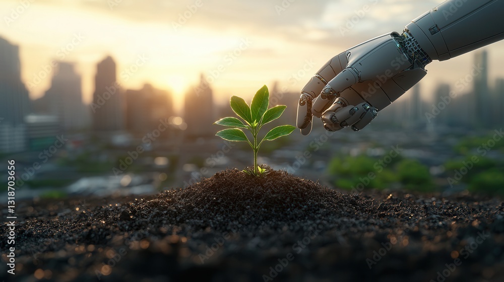 Aufkleber nurturing digital growth a symbolic of ai driven transformation and the promise of a sustainable inn