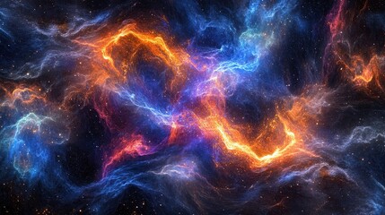 Fototapeta premium Cosmic Abstract Scene with Swirling Particles and Radiant Energy Bursts, Vivid Colors and Galactic Depth, Perfect for Fantasy and Visionary Concepts