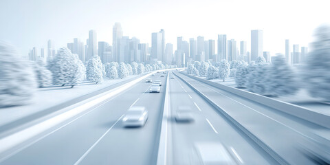 White 3D model of city skyline and cars on the road
