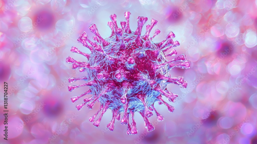 Poster microscopic view of a viral particle highlighting its intricate structure and vibrant colors in a la