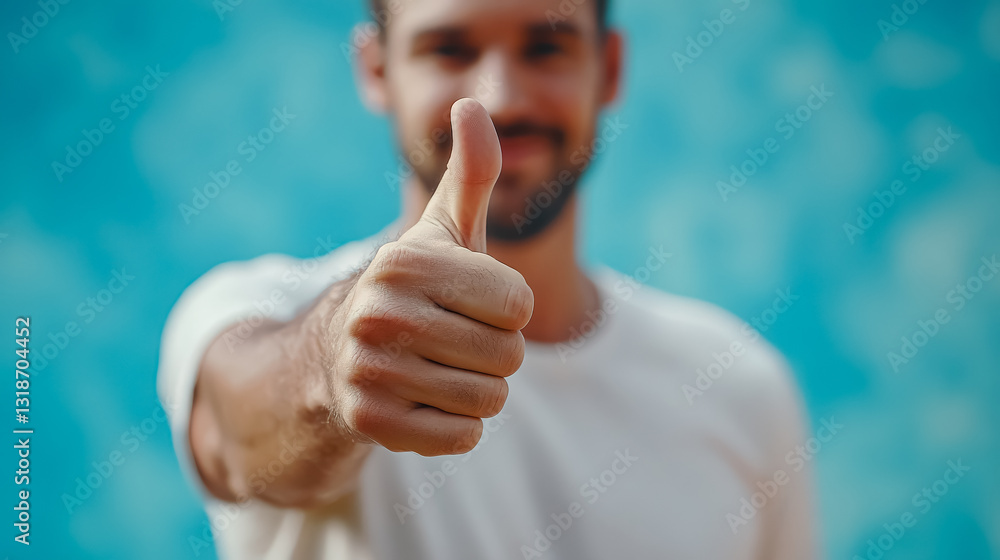 Aufkleber man is giving a thumbs up gesture while smiling. the image conveys a positive and friendly atmospher