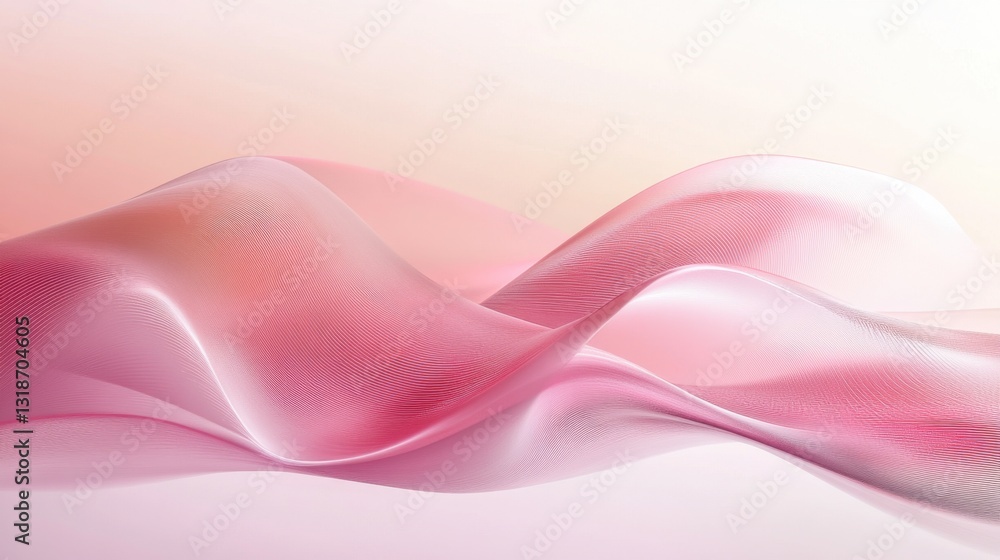 Aufkleber futuristic 3d-rendered abstract line art flowing smoothly over a soft pink background, creating an e