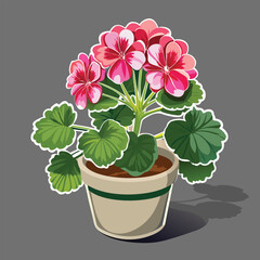 houseplant vector pink flower in a pot
