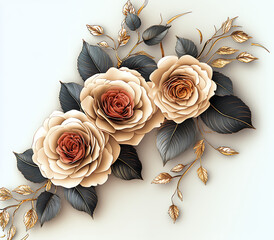 3D design of vintage cards with roses and flowers, elegant floral composition with intricate details and classic aesthetics	