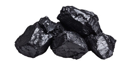 Dark Gray and Black Coal Pieces on Transparent Background