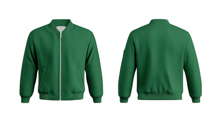 Dark Green Bomber Jacket Mockup Front and Back Views on Transparent Background