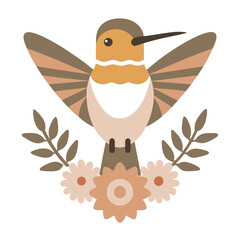 Hummingbird with Flowers Vector Illustration