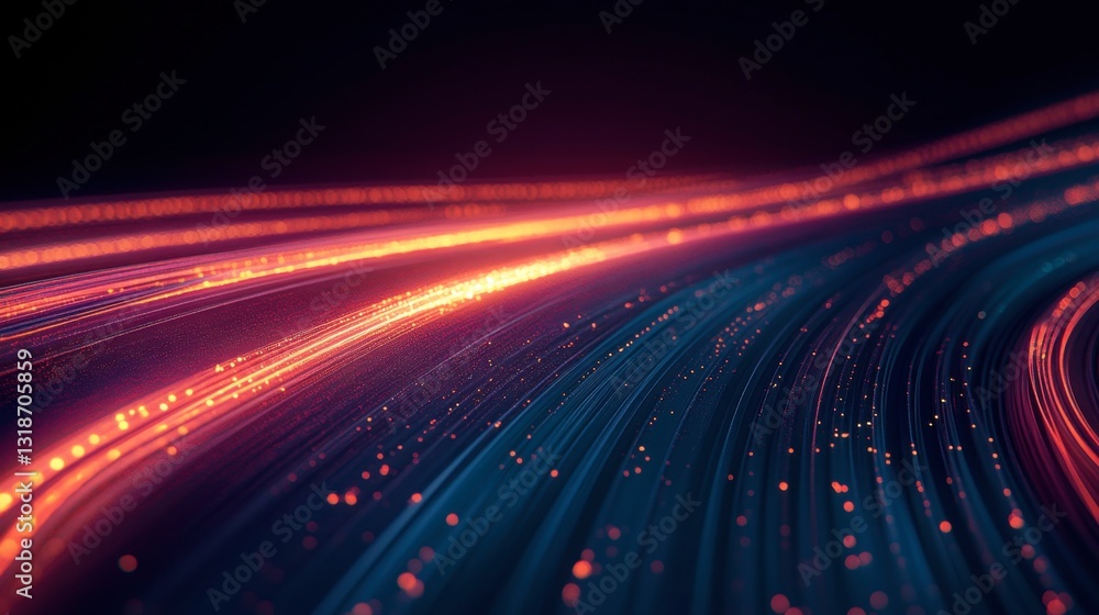 Poster futuristic 3d-rendered glowing light trails with an elegant smooth flow over a dark gradient backgro