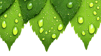 Vibrant Green Leaves with Dew Drops on Transparent Background
